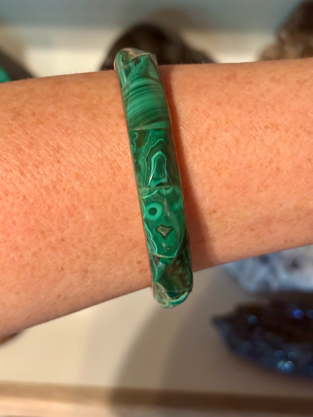 Malachite Bangle Bracelet – Madagascar – Copper-Backed Natural Stone Crystal